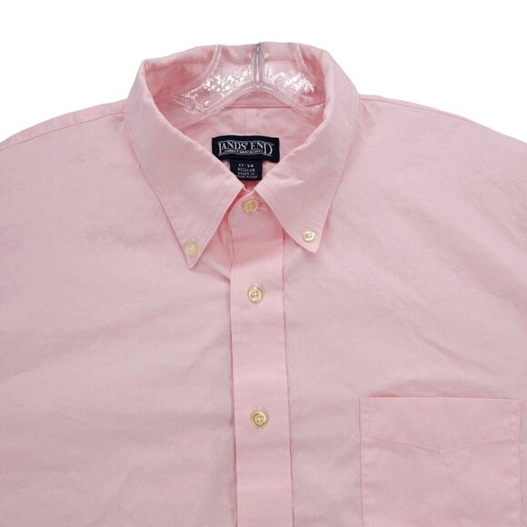 LANDS END Pinpoint Pink Button Down Long Sleeve Shirt 100% Cotton Size 17 - 34 - Picture 1 of 9